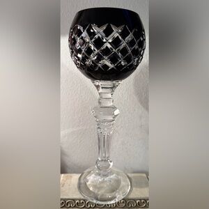 Vintage, black onyx candle holder. Cut crystal 12”
